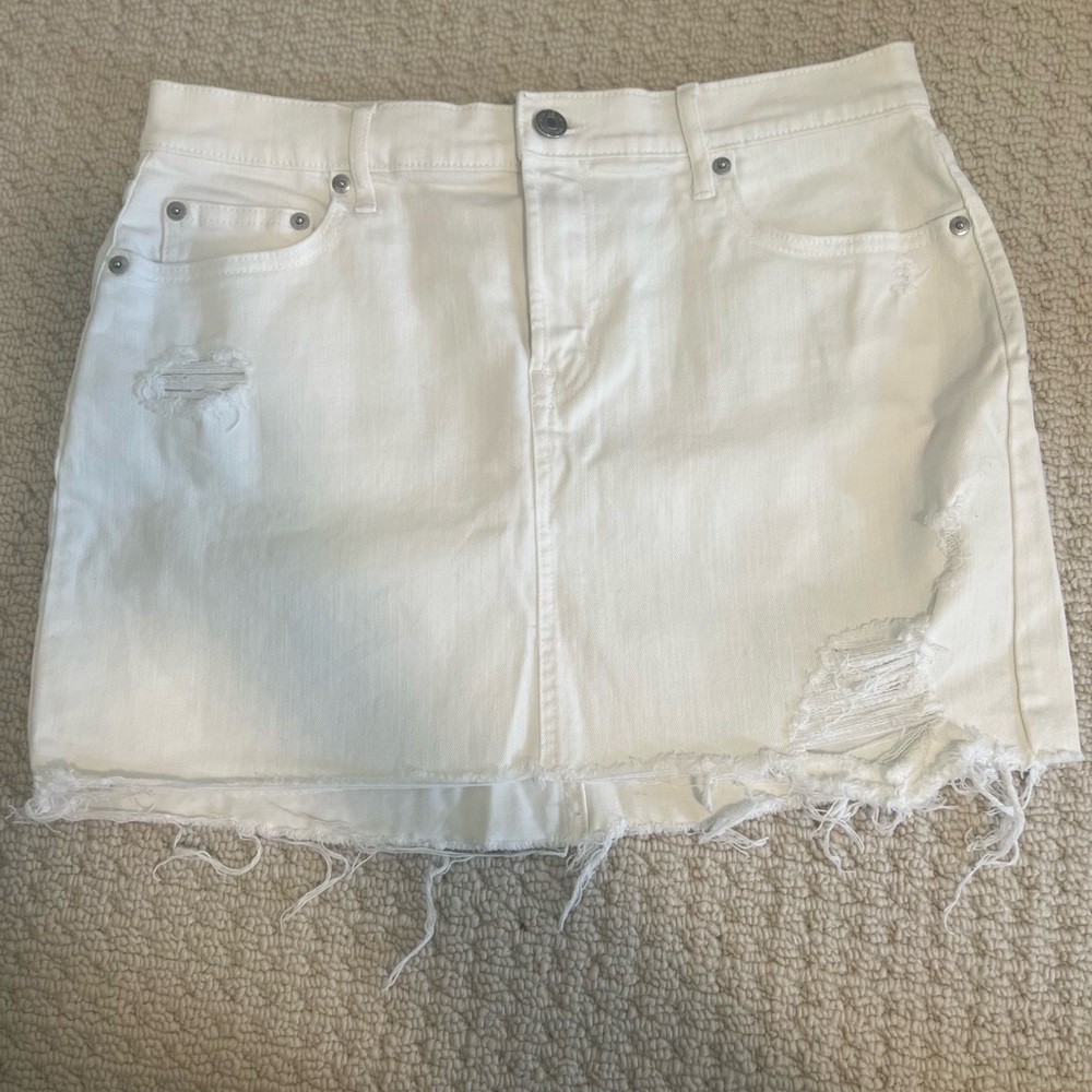 White Distressed Denim Skirt